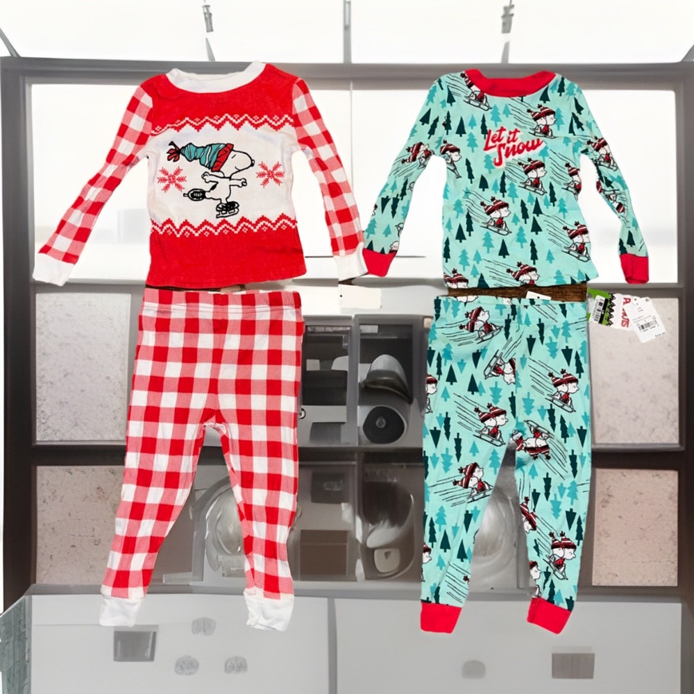 2- PEANUT 2pc Pajama Sets XMAS TIME 100% Cotton Long Sleeve Top & Pants 18 Month